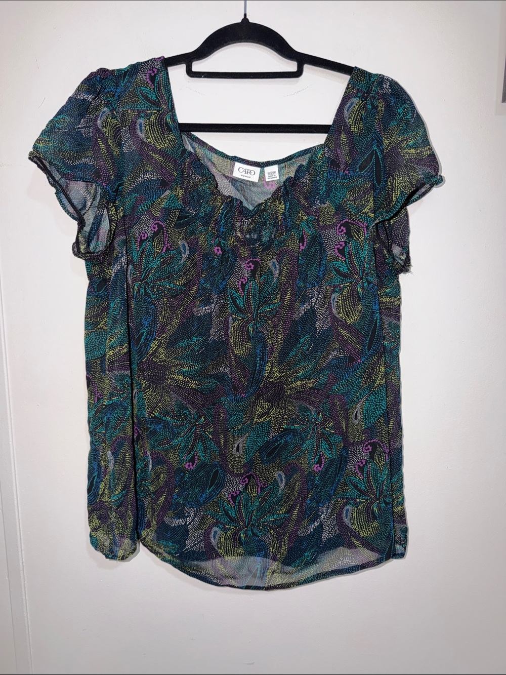 Cato Teal, Purple & Green Paisley Flutter Sleeve Blouse
